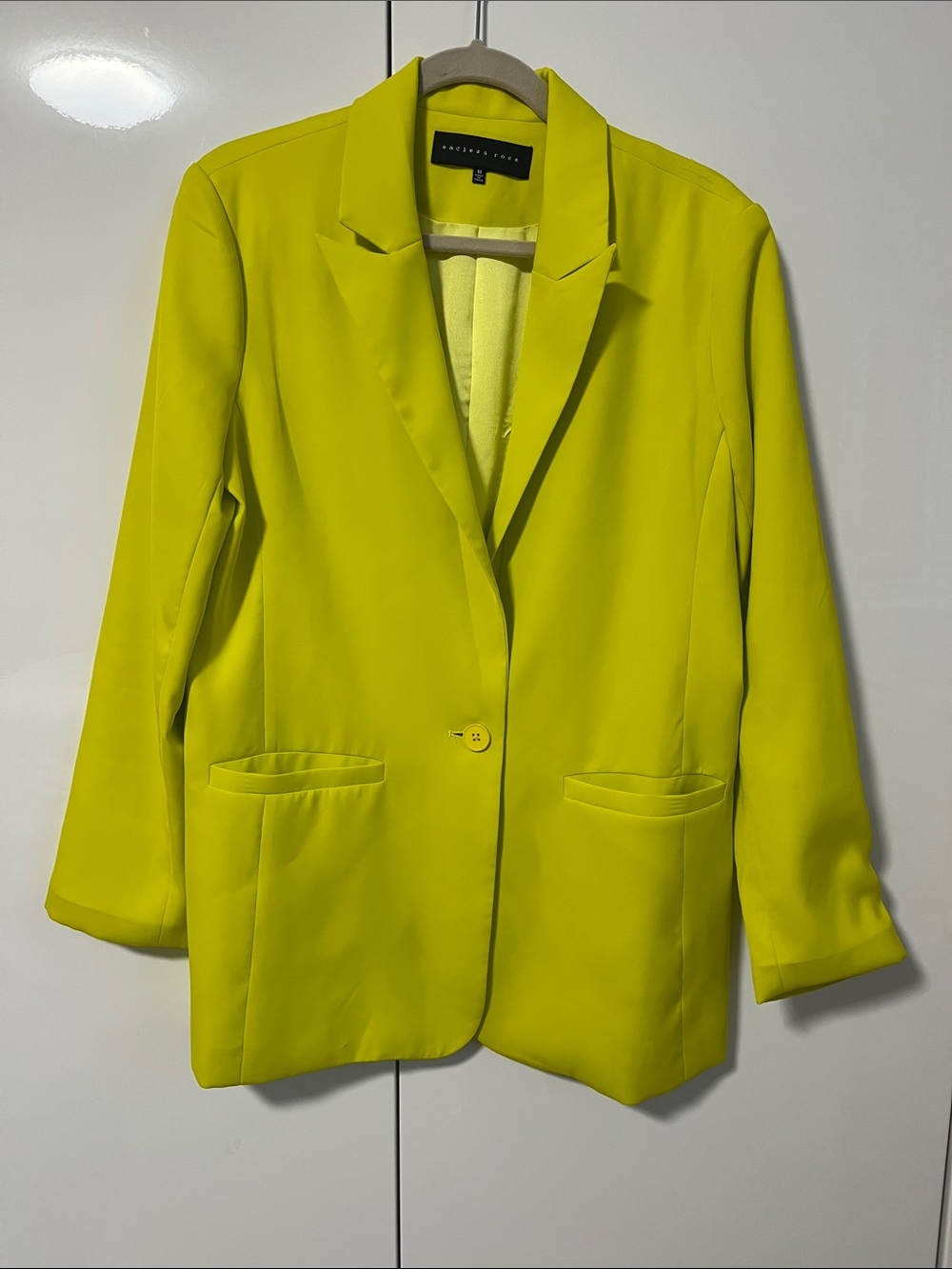 Endless Rose NWOT Neon Yellow Oversized Single-Button Satin Lined Blazer, Sz M
